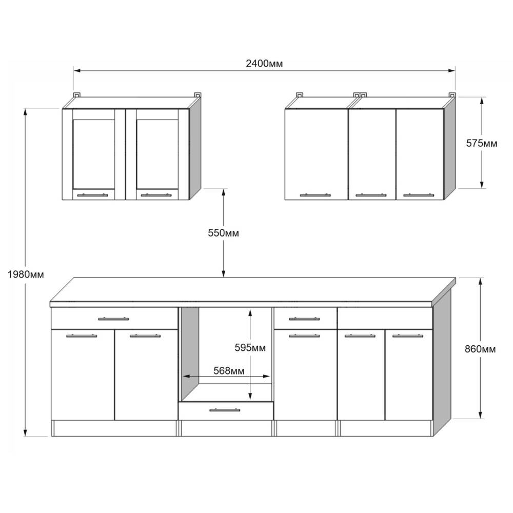 Кухня модульная Эверест Эко набор №3 дуб сонома/нимфея альба (белый) 2.4 м столешница Скай (DTM-071058)