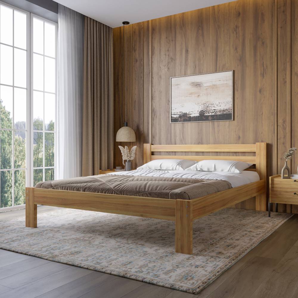 Двуспальная деревянная кровать Mebigrand Бавария Орех светлый 160х200 см (MBG-14711)