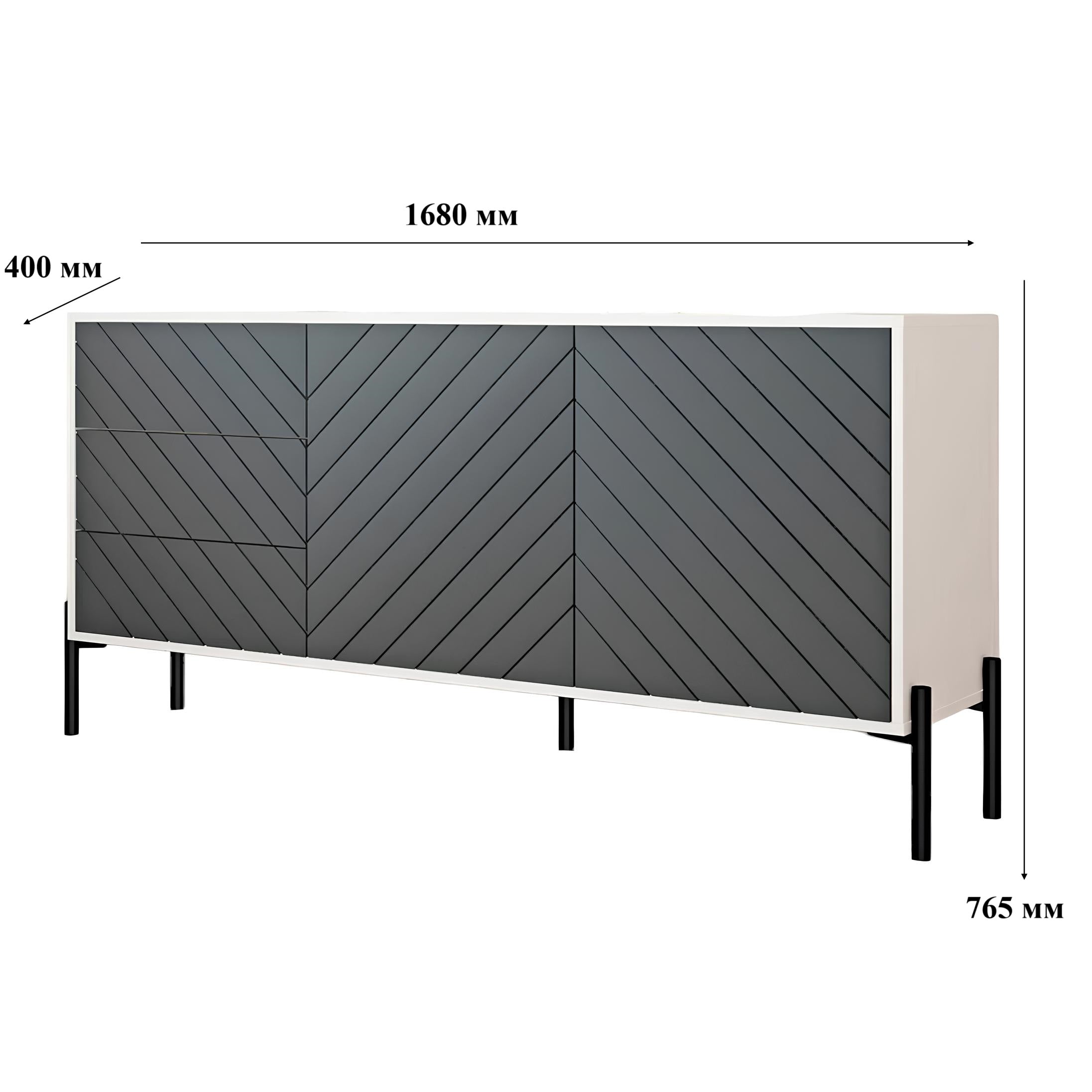 Комод с золотыми металлическими ножками LION Амарант 168x40x76,5 см Бетон Style/Перламутровый металлик (RAL-7048) 1680x400x765 мм (LION-041972)