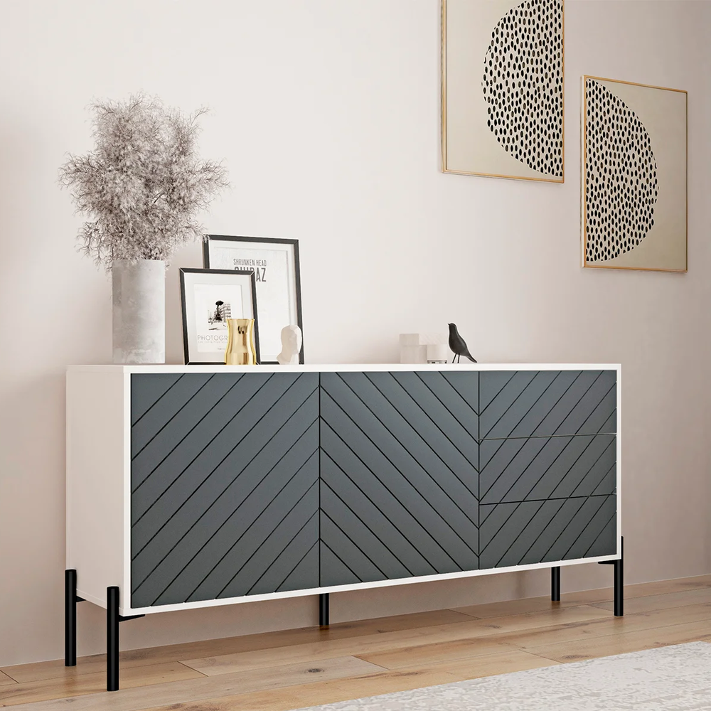 Комод с золотыми металлическими ножками LION Амарант 168x40x76,5 см Бетон Style/Белый (LION-041955)