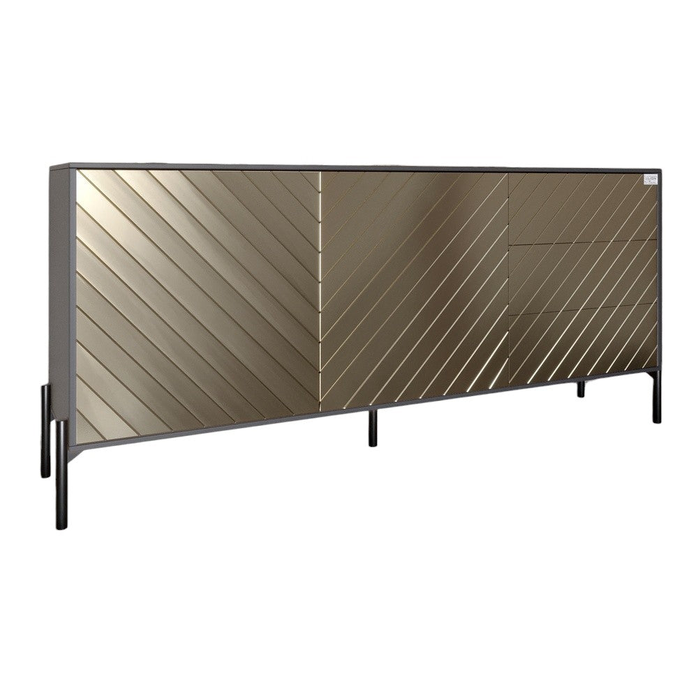 Комод с черными металлическими ножками LION Амарант 168x40x76,5 см Антрацит/Перламутровый металлик (RAL-7048) 1680x400x765 мм (LION-041918)