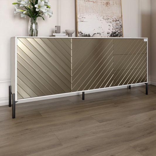 Комод с черными металлическими ножками LION Амарант 168x40x76,5 см Бетон Style/Перламутровый металлик (RAL-7048) 1680x400x765 мм (LION-041923)