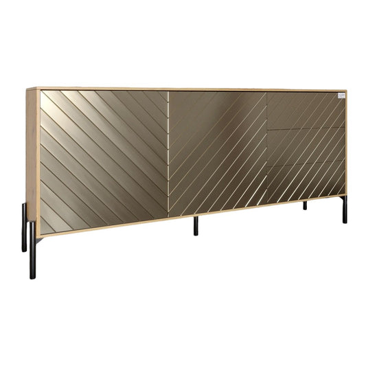 Комод с черными металлическими ножками LION Амарант 168x40x76,5 см Дуб Артизан/Перламутровый металлик (RAL-7048) 1680x400x765 мм (LION-041922)