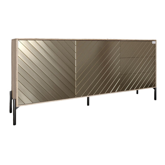 Комод с черными металлическими ножками LION Амарант 168x40x76,5 см Дуб сонома трюфель/Перламутровый металлик (RAL-7048) 1680x400x765 мм (LION-041926)