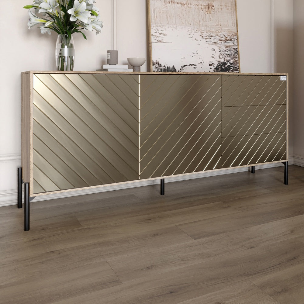 Комод с черными металлическими ножками LION Амарант 168x40x76,5 см Дуб сонома трюфель/Перламутровый металлик (RAL-7048) 1680x400x765 мм (LION-041926)