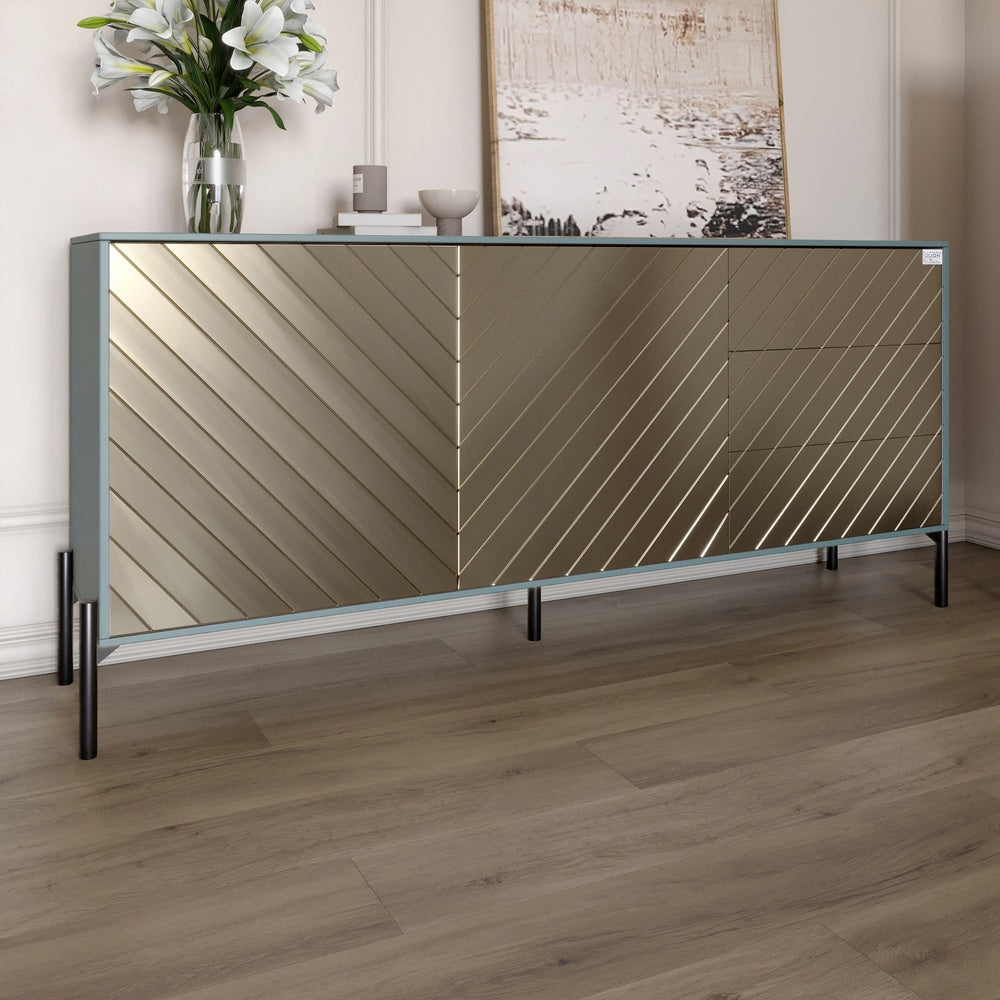 Комод с черными металлическими ножками LION Амарант 168x40x76,5 см Гранит серый/Перламутровый металлик (RAL-7048) 1680x400x765 мм (LION-041921)