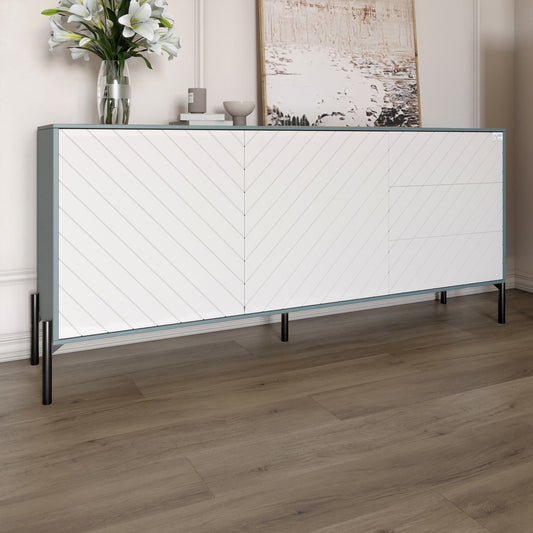 Комод с черными металлическими ножками LION Амарант 168x40x76,5 см Гранит серый/Белый (LION-041904)