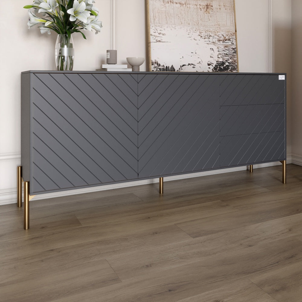 Комод с золотыми металлическими ножками LION Амарант 168x40x76,5 см Антрацит/Графитовый (LION-041933)