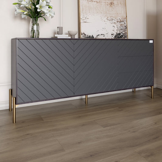 Комод с золотыми металлическими ножками LION Амарант 168x40x76,5 см Бетон темный/Графитовый (LION-041946)