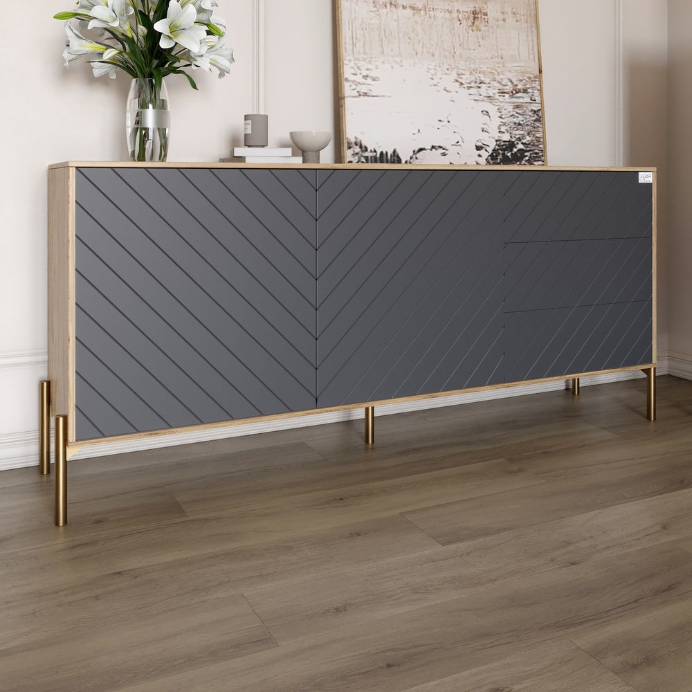 Комод с золотыми металлическими ножками LION Амарант 168x40x76,5 см Дуб Аппалачи/Графитовый (LION-041948)