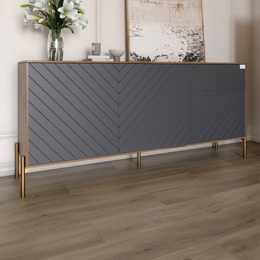 Комод с золотыми металлическими ножками LION Амарант 168x40x76,5 см Дуб Ливорно/Графитовый (LION-041945)