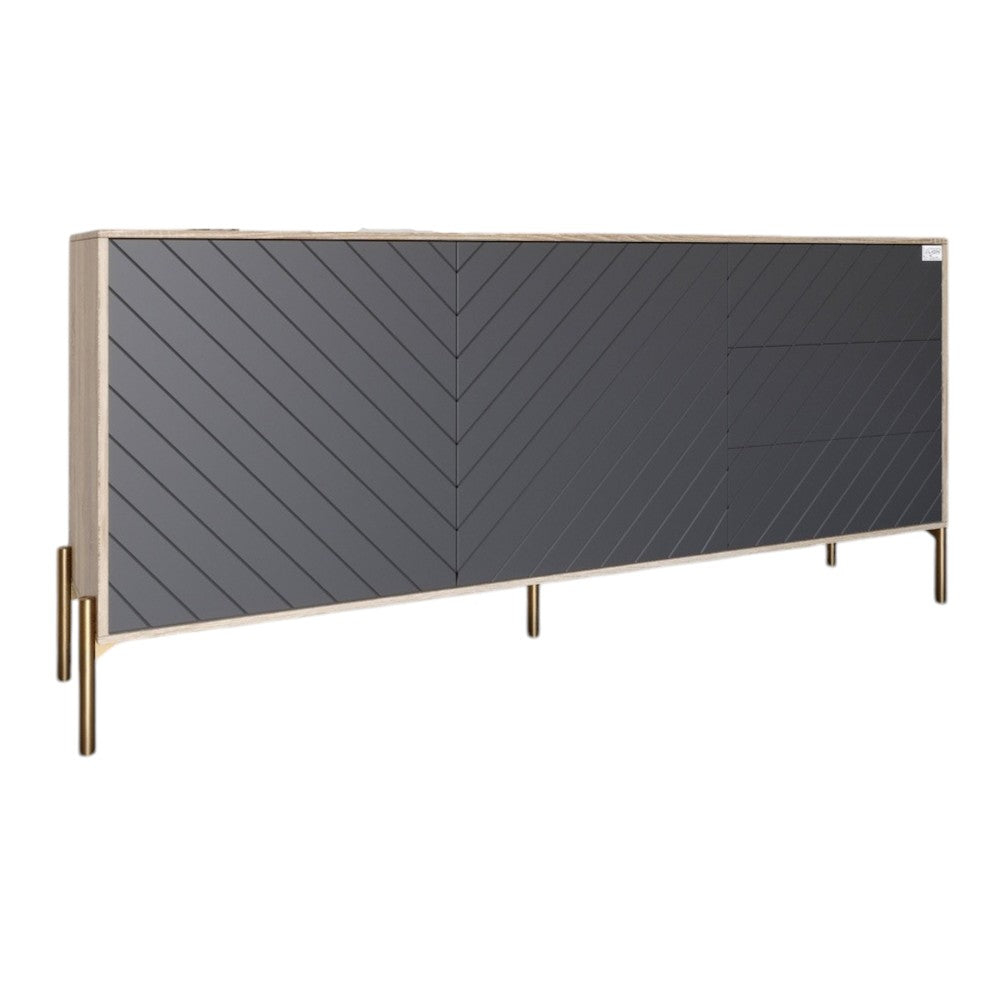 Комод с золотыми металлическими ножками LION Амарант 168x40x76,5 см Дуб сонома/Графитовый (LION-041940)