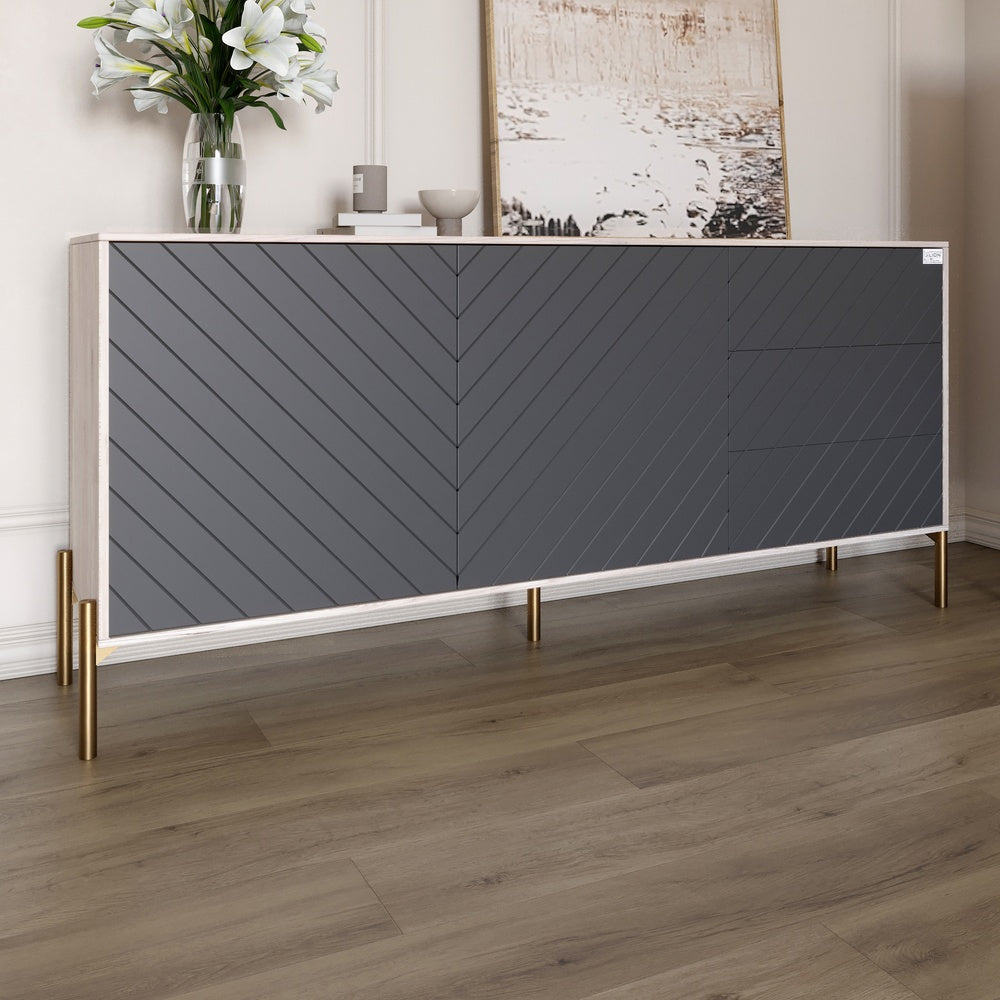Комод с золотыми металлическими ножками LION Амарант 168x40x76,5 см Самоа Дымчатый/Графитовый (LION-041949)