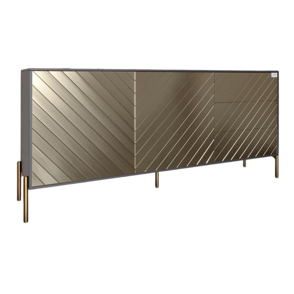 Комод с золотыми металлическими ножками LION Амарант 168x40x76,5 см Антрацит/Перламутровый металлик (RAL-7048) 1680x400x765 мм (LION-041966)