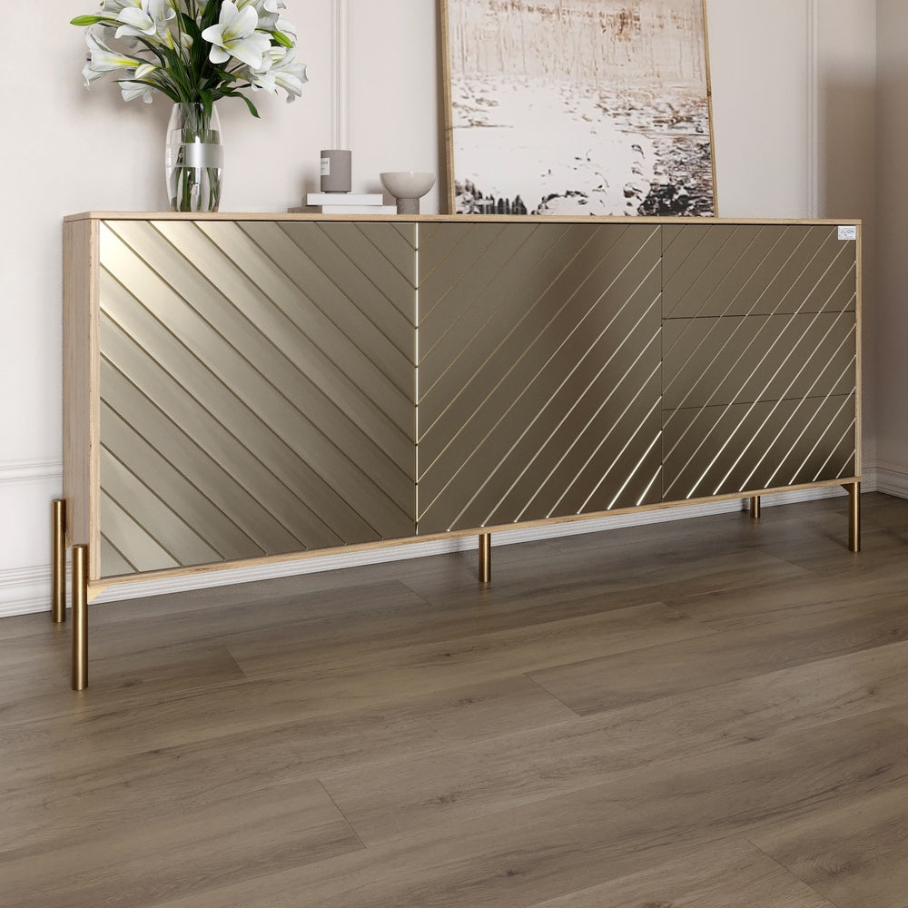 Комод с золотыми металлическими ножками LION Амарант 168x40x76,5 см Дуб Аппалачи/Перламутровый металлик (RAL-7048) 1680x400x765 мм (LION-041967)