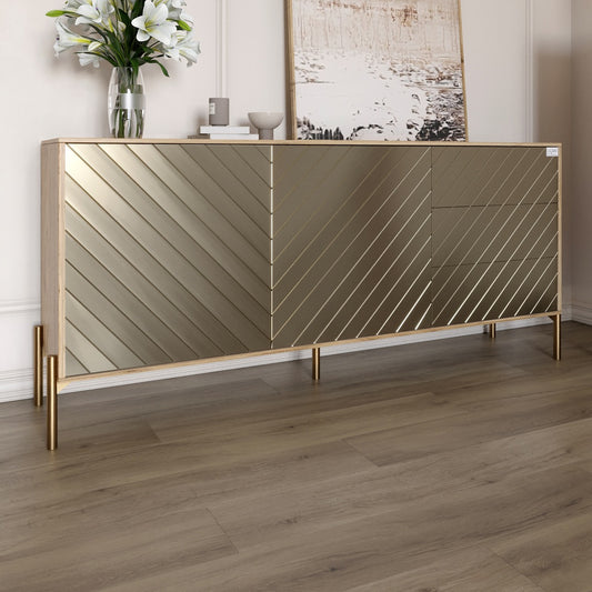 Комод с золотыми металлическими ножками LION Амарант 168x40x76,5 см Дуб Аппалачи/Перламутровый металлик (RAL-7048) 1680x400x765 мм (LION-041967)