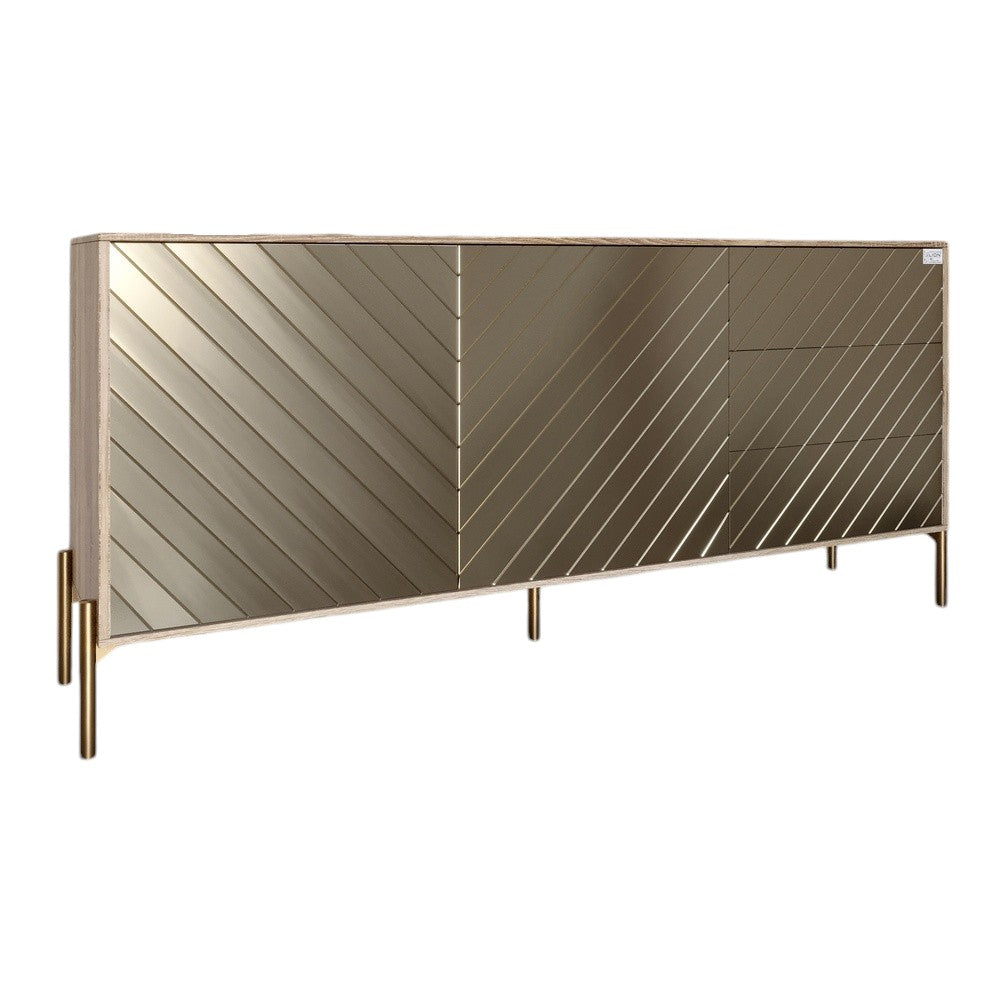 Комод с золотыми металлическими ножками LION Амарант 168x40x76,5 см Дуб сонома трюфель/Перламутровый металлик (RAL-7048) 1680x400x765 мм (LION-041975)