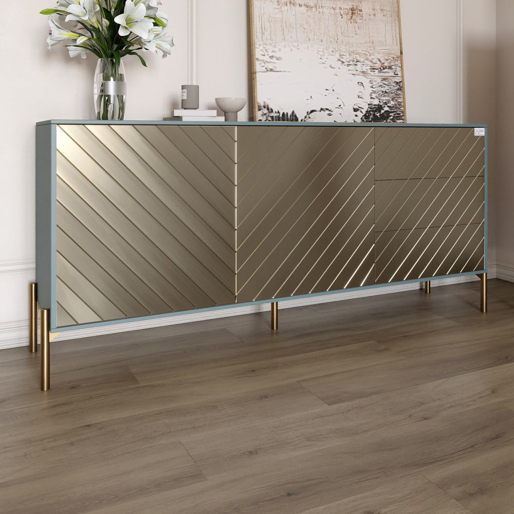 Комод с золотыми металлическими ножками LION Амарант 168x40x76,5 см Гранит серый/Перламутровый металлик (RAL-7048) 1680x400x765 мм (LION-041968)