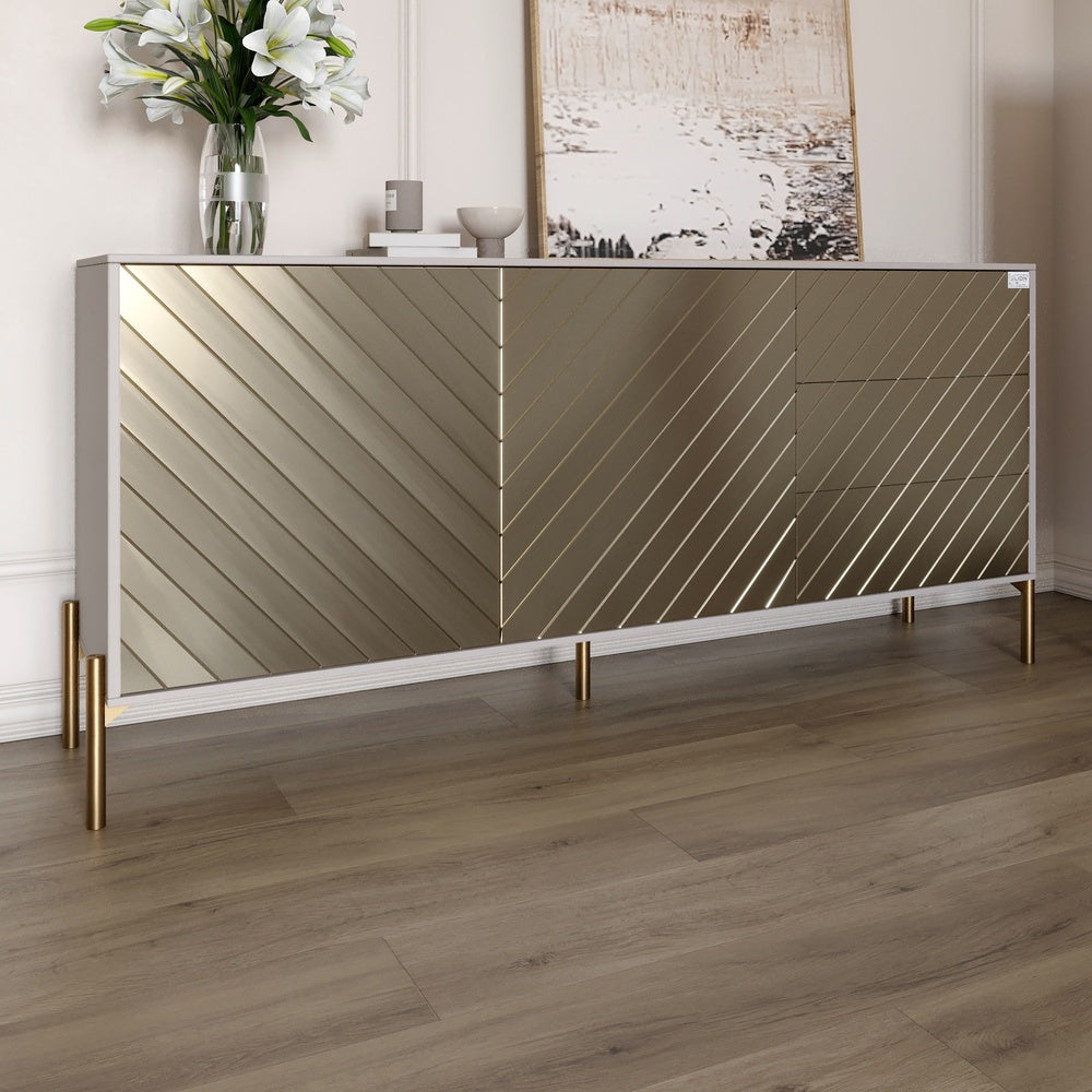 Комод с золотыми металлическими ножками LION Амарант 168x40x76,5 см Кашемир/Перламутровый металлик (RAL-7048) 1680x400x765 мм (LION-041971)