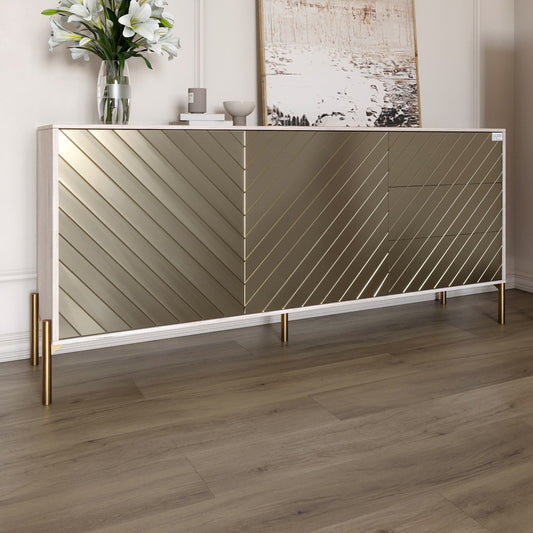 Комод с золотыми металлическими ножками LION Амарант 168x40x76,5 см Самоа Дымчатый/Перламутровый металлик (RAL-7048) 1680x400x765 мм (LION-041980)