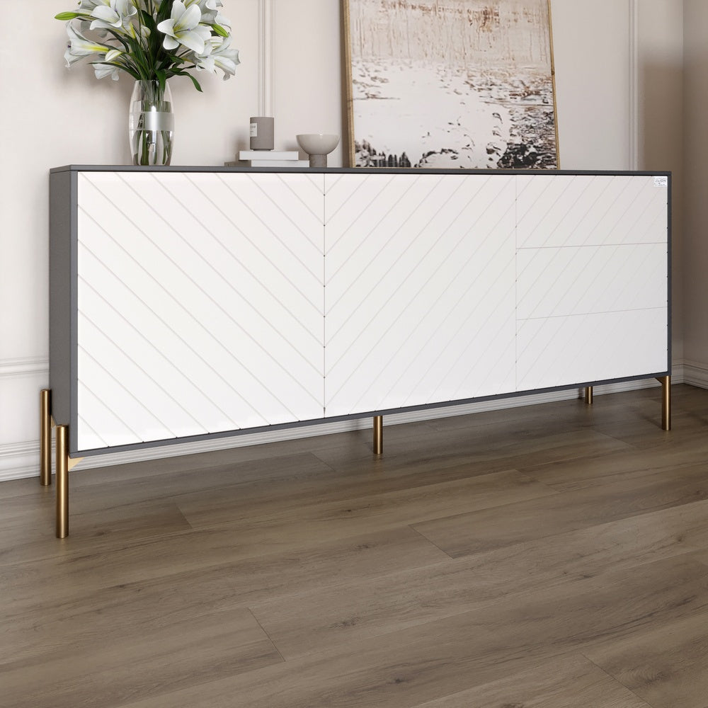 Комод с золотыми металлическими ножками LION Амарант 168x40x76,5 см Антрацит/Белый (LION-041950)