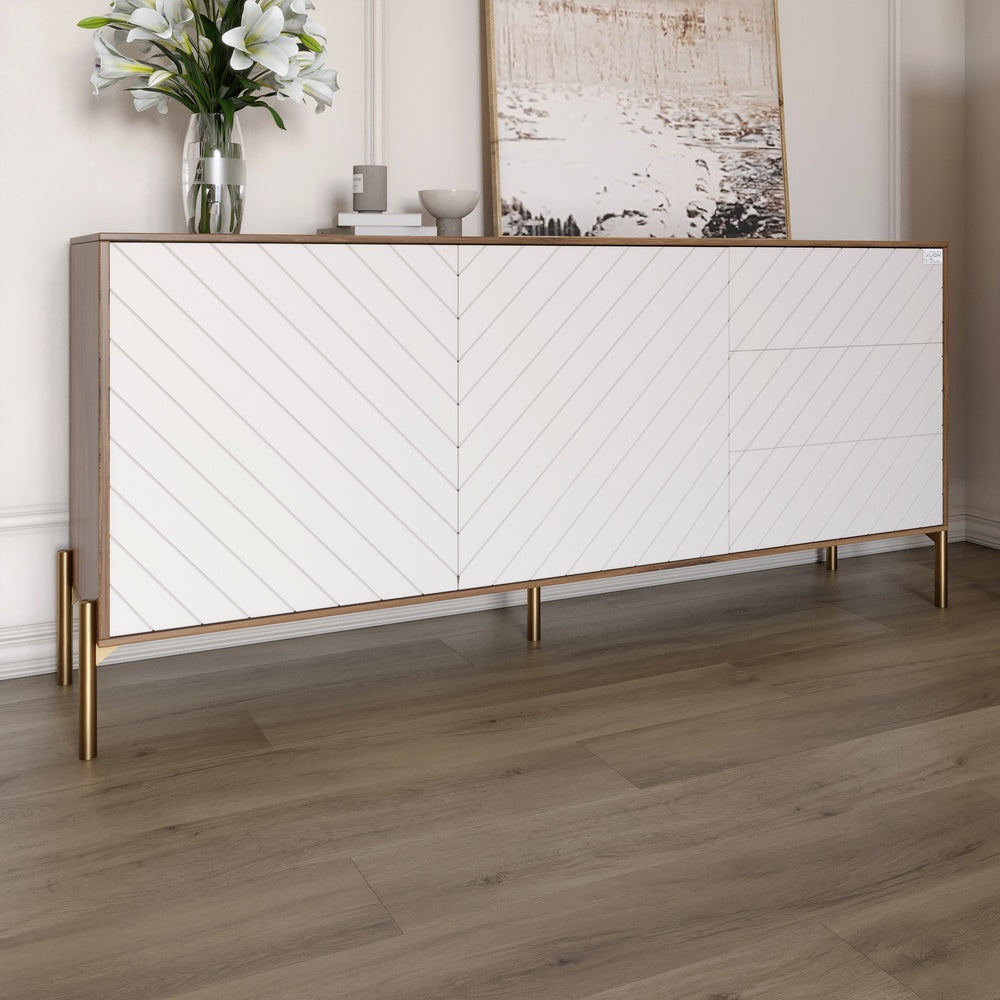 Комод с золотыми металлическими ножками LION Амарант 168x40x76,5 см Дуб Ливорно/Белый (LION-041961)