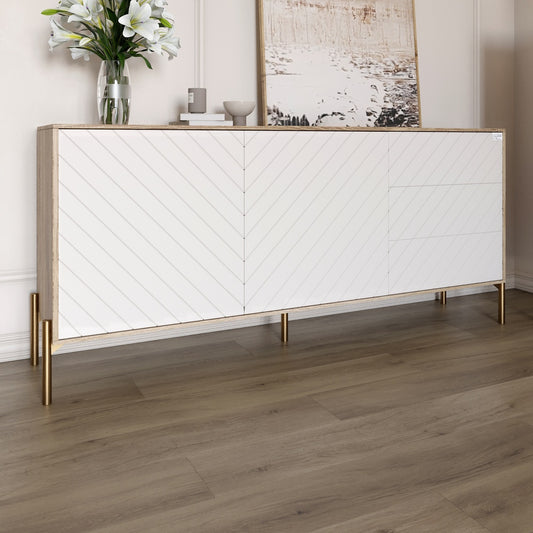 Комод с золотыми металлическими ножками LION Амарант 168x40x76,5 см Дуб сонома трюфель/Белый (LION-041963)