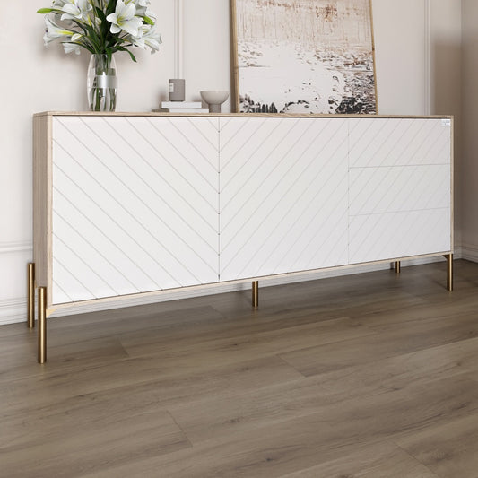 Комод с золотыми металлическими ножками LION Амарант 168x40x76,5 см Дуб сонома/Белый (LION-041951)