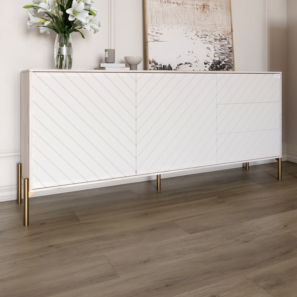 Тумба под телевизор с золотыми металлическими ножками LION Амарант 168x40x76,5 см Самоа Дымчатый/Белый (LION-043071)