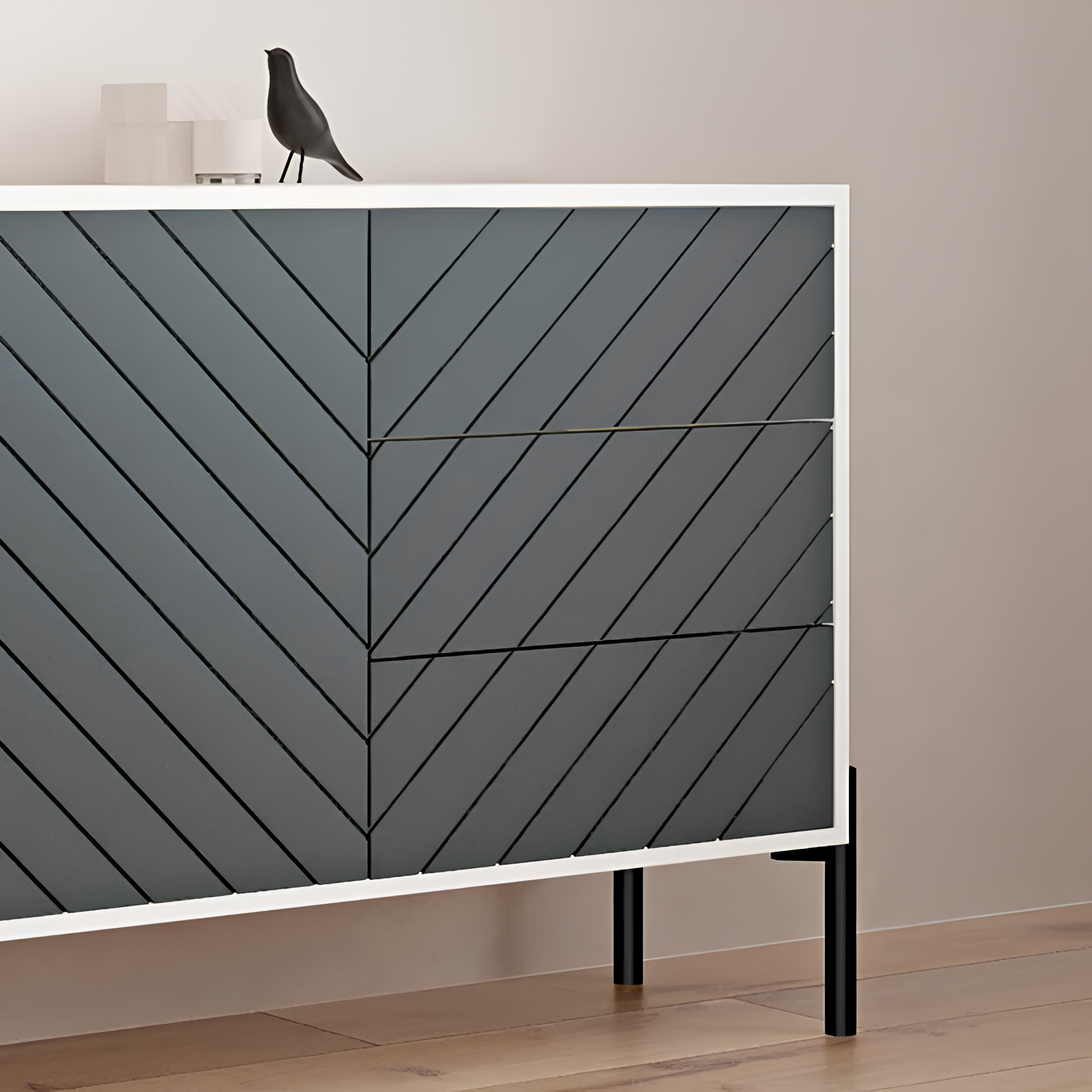 Комод с черными металлическими ножками LION Амарант 168x40x76,5 см Бетон Style/Перламутровый металлик (RAL-7048) 1680x400x765 мм (LION-041923)