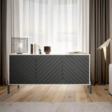 Тумба под телевизор с черными металлическими ножками LION Амарант 168x40x76,5 см Дуб Аппалачи/Перламутровый металлик (RAL-7048) 1680x400x765 (LION-043033)