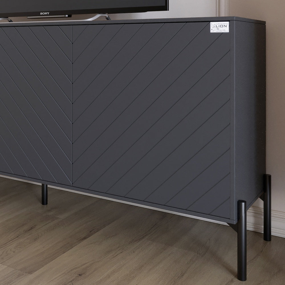 Тумба под телевизор с черными металлическими ножками LION Амарант 168x40x76,5 см Антрацит/Перламутровый металлик (RAL-7048) 1680x400x765 (LION-043032)