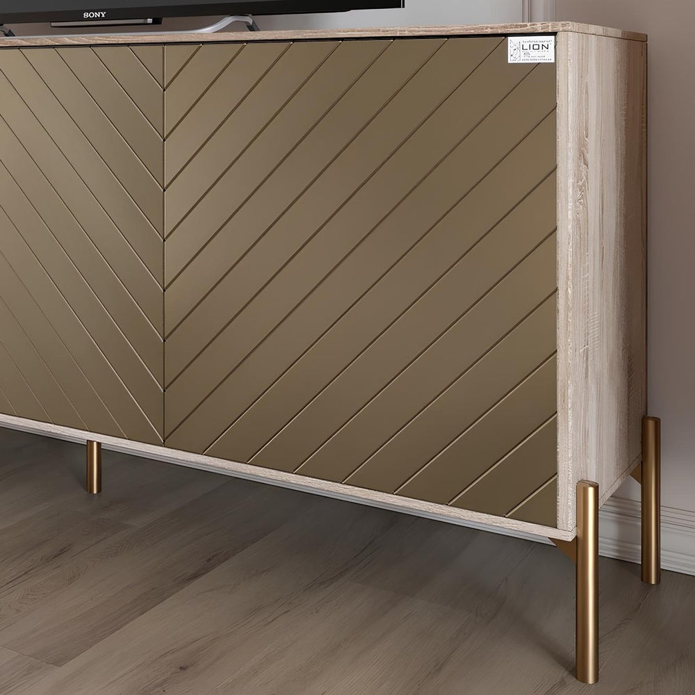 Тумба под телевизор с золотыми металлическими ножками LION Амарант 168x40x76,5 см Нимфея Альба (белый)/Белый (LION-043077)