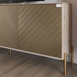 Тумба под телевизор с золотыми металлическими ножками LION Амарант 168x40x76,5 см Дуб Ливорно/Перламутровый металлик (RAL-7048) 1680x400x765 (LION-043051)