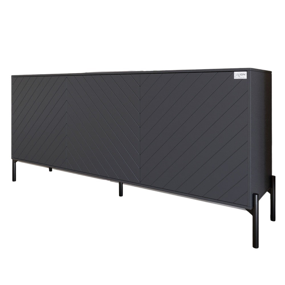 Тумба под телевизор с черными металлическими ножками LION Амарант 168x40x76,5 см Антрацит/Графітовий (LION-043002)
