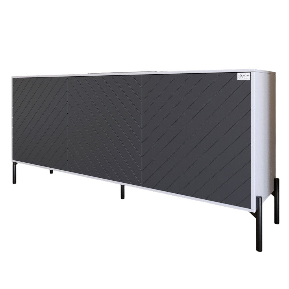 Тумба под телевизор с черными металлическими ножками LION Амарант 168x40x76,5 см Нимфея Альба (белый)/Графітовий (LION-043017)