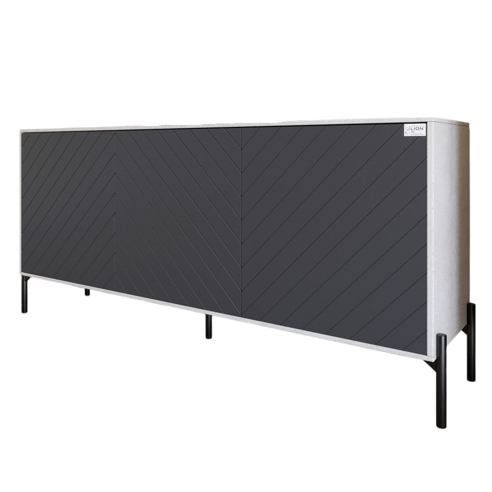 Тумба под телевизор с черными металлическими ножками LION Амарант 168x40x76,5 см Бетон Style/Графітовий (LION-043014)