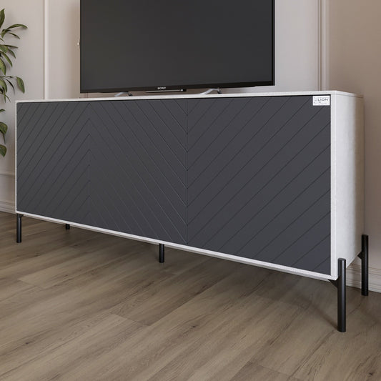 Тумба под телевизор с черными металлическими ножками LION Амарант 168x40x76,5 см Бетон Style/Графітовий (LION-043014)