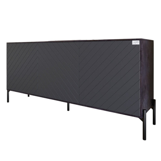 Тумба под телевизор с черными металлическими ножками LION Амарант 168x40x76,5 см Бетон темный/Графітовий (LION-043016)