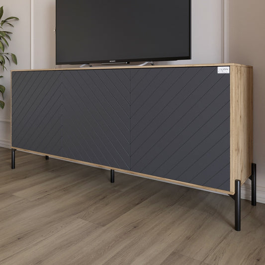 Тумба под телевизор с черными металлическими ножками LION Амарант 168x40x76,5 см Дуб Аппалачи/Графітовий (LION-043004)