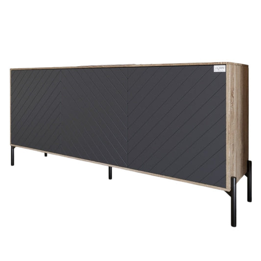 Тумба под телевизор с черными металлическими ножками LION Амарант 168x40x76,5 см Дуб сонома трюфель/Графітовий (LION-043008)