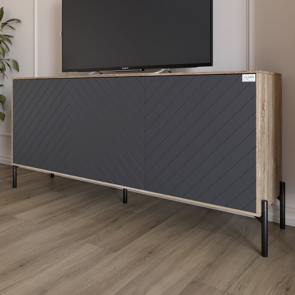 Тумба под телевизор с черными металлическими ножками LION Амарант 168x40x76,5 см Дуб сонома трюфель/Графітовий (LION-043008)