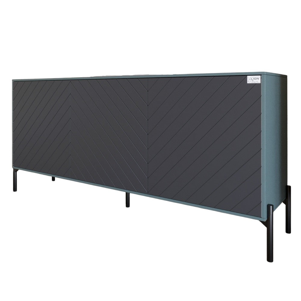 Тумба под телевизор с черными металлическими ножками LION Амарант 168x40x76,5 см Гранит серый/Графітовий (LION-043015)