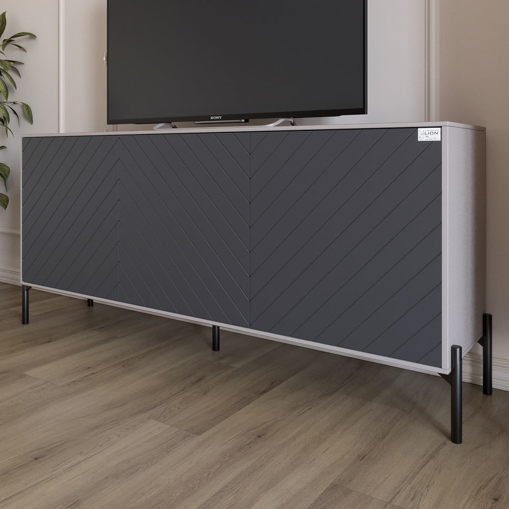 Тумба под телевизор с черными металлическими ножками LION Амарант 168x40x76,5 см Кашемир/Графітовий (LION-043009)