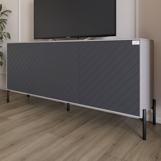 Тумба под телевизор с черными металлическими ножками LION Амарант 168x40x76,5 см Кашемир/Графітовий (LION-043009)