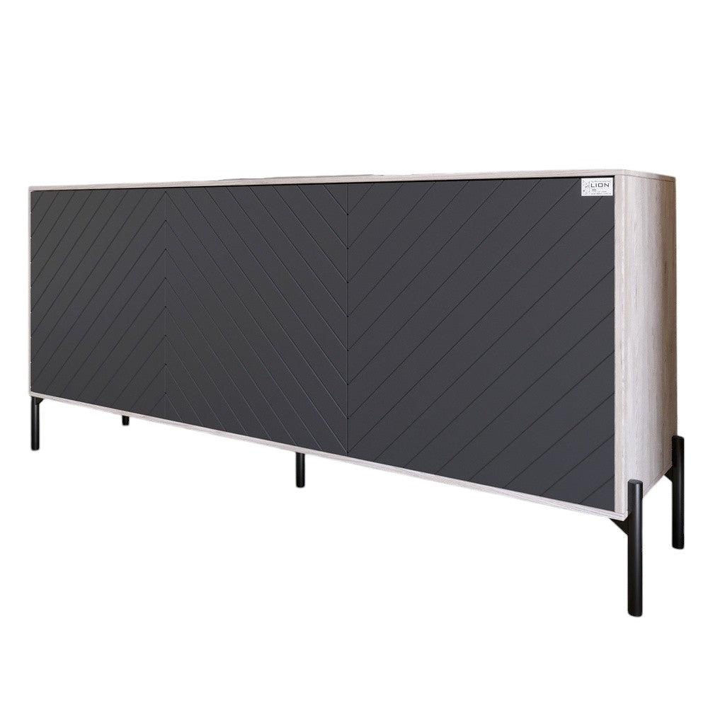 Тумба под телевизор с черными металлическими ножками LION Амарант 168x40x76,5 см Самоа Дымчатый/Графітовий (LION-043011)