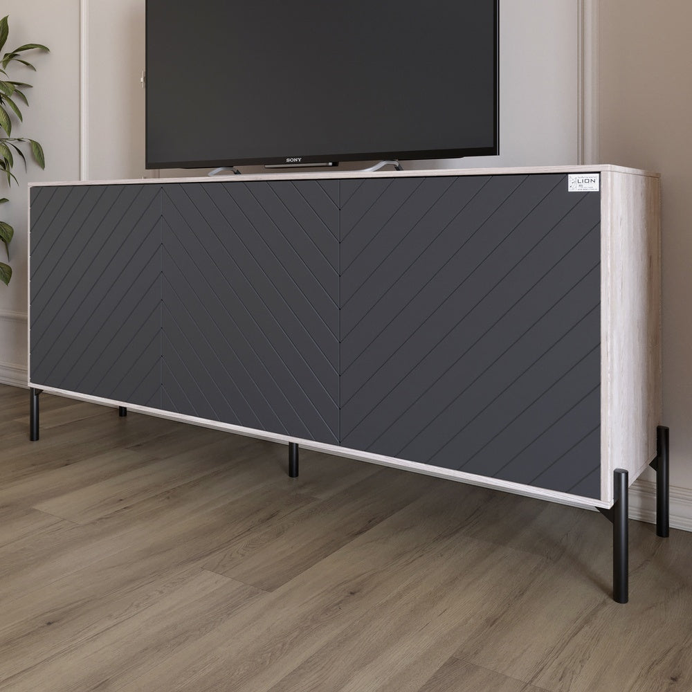 Тумба под телевизор с черными металлическими ножками LION Амарант 168x40x76,5 см Самоа Дымчатый/Графітовий (LION-043011)