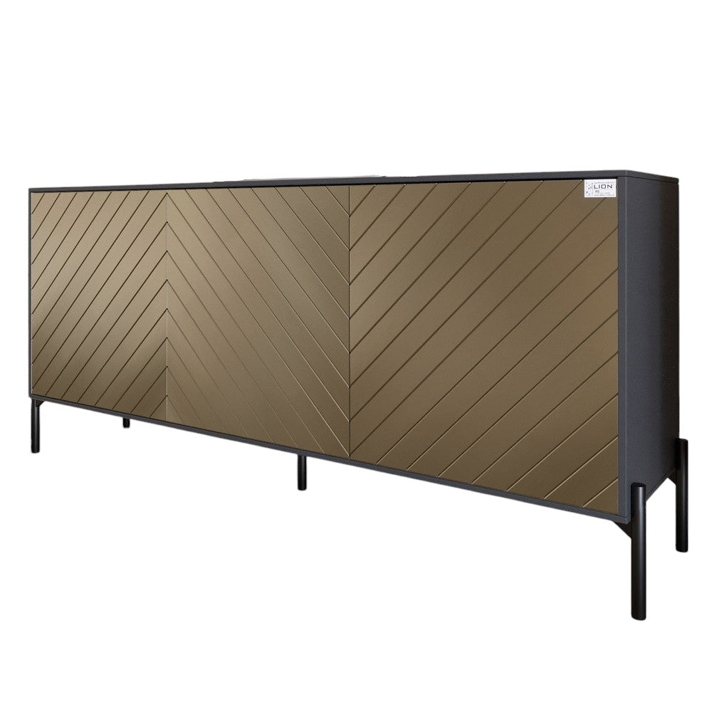 Тумба под телевизор с черными металлическими ножками LION Амарант 168x40x76,5 см Антрацит/Перламутровый металлик (RAL-7048) 1680x400x765 (LION-043032)