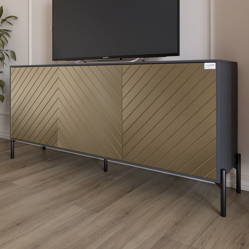 Тумба под телевизор с черными металлическими ножками LION Амарант 168x40x76,5 см Антрацит/Перламутровый металлик (RAL-7048) 1680x400x765 (LION-043032)