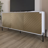 Тумба под телевизор с черными металлическими ножками LION Амарант 168x40x76,5 см Нимфея Альба (белый)/Перламутровый металлик (RAL-7048) 1680x400x765 (LION-043047)